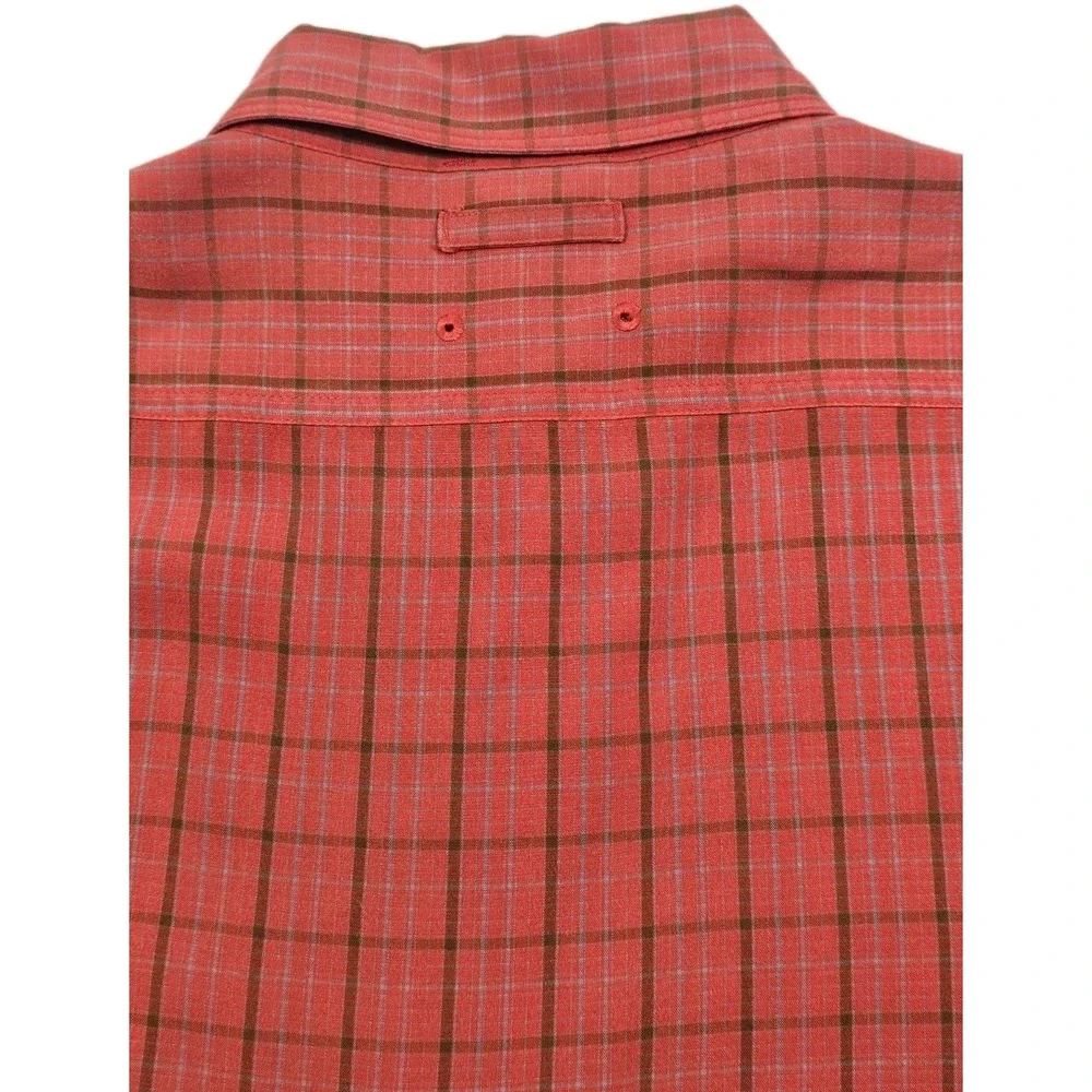 The North Face Men's M Red Mini Windowpane Plaid Vented Button Up Hiking Fishing
